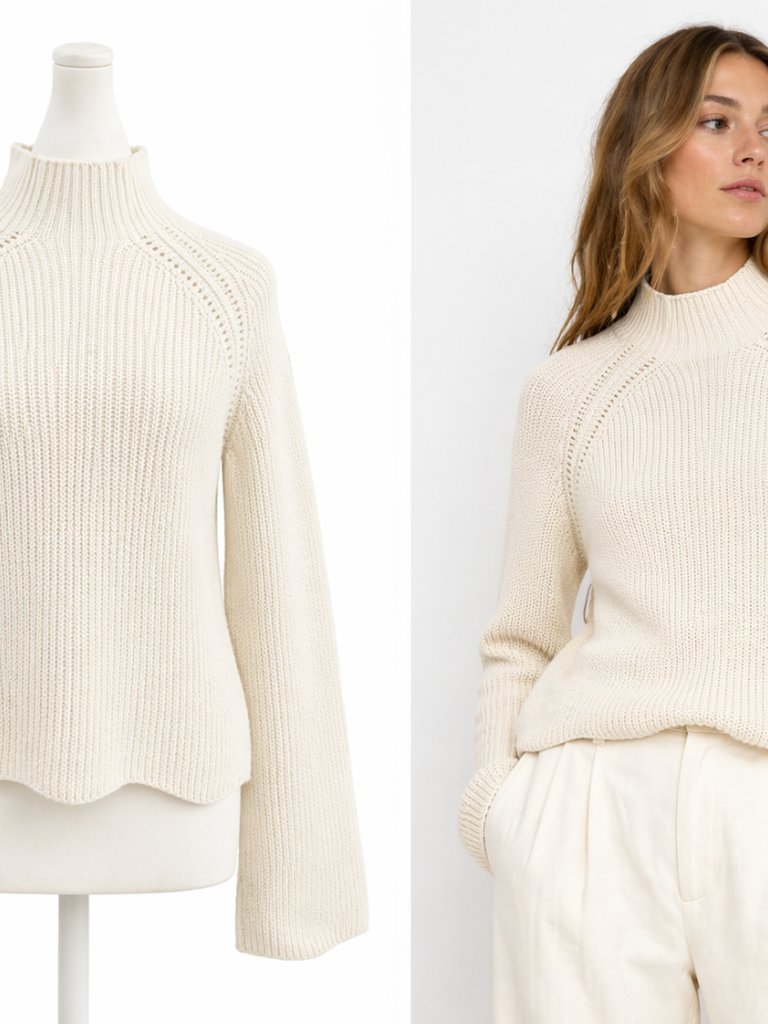 Cynthia Rowley Size S 100% Cotton Sweater Mock Neck Chunky Knit Ivory